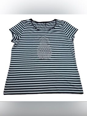 Tricotto Stripe  Black/White shorth sleeve Blouse Size XL Tropical Nautical